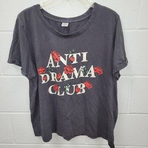 Electric Pink Anti Drama Club Charcoal Gray Tee Size 1X